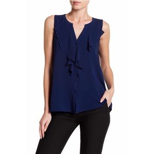 🎀 5/$25 Spense ruffle collar navy blouse sz S